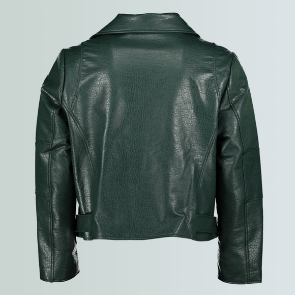 ⚡⚡🆕 Vegan GREEN Leather Moto Jacket - Picture 2 of 5